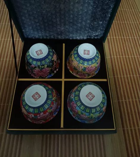 景德镇陶瓷，珐琅彩主人杯四个，收藏的老铁看...