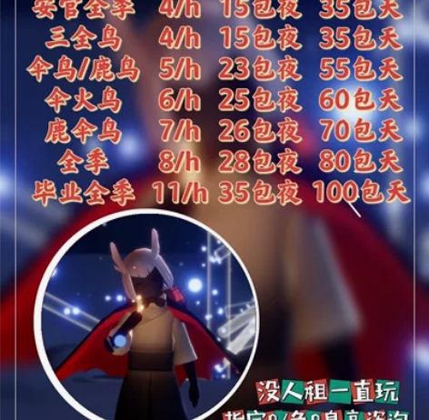 光遇租号出租/鹿伞火鸟/伞鸟/白鸟/安官/...
