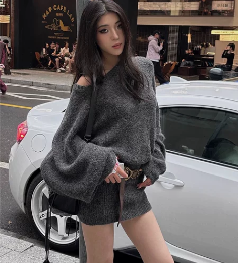罗哥 马海毛毛衣女慵懒风中长款秋冬季加厚露...