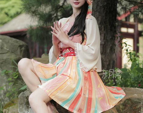 东月棠小橙汁宋制汉元素汉服短裙女春季套装日...
