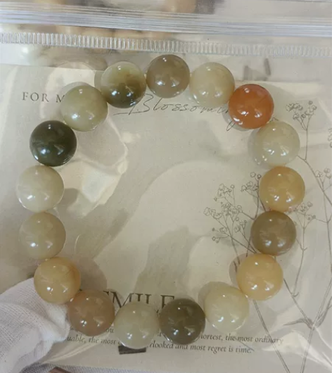 菩提根圆珠卡13,八股扁丝线穿,孔道微瑕,...
