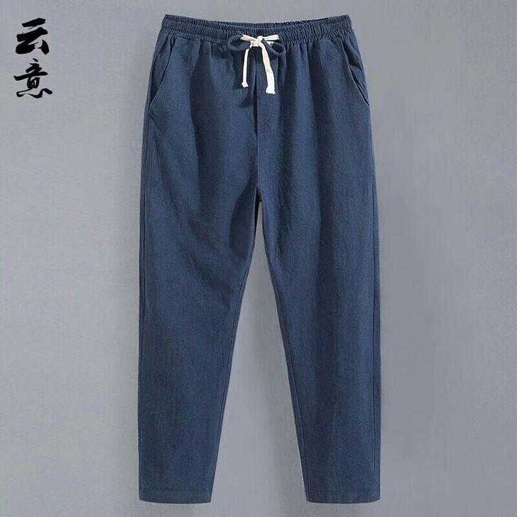 夏季亚麻裤子男士韩版潮流百搭修身小脚裤薄款...