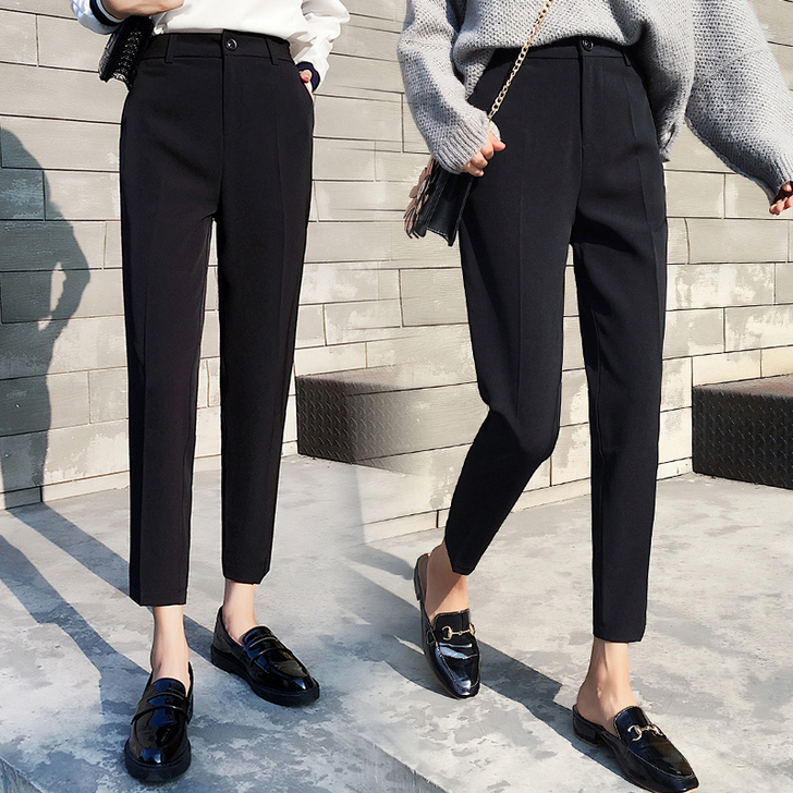 西装裤女九分2020新款秋冬黑色西裤宽松加...