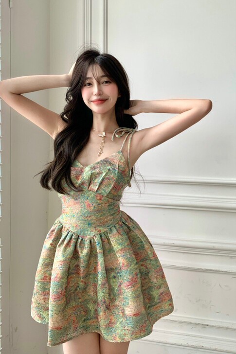 复古温柔风吊带连衣裙甜美碎花裙女夏季新款女...