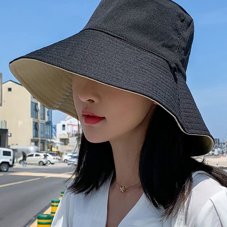 渔夫帽女春夏韩版潮日系双面遮脸防紫外线帽子...