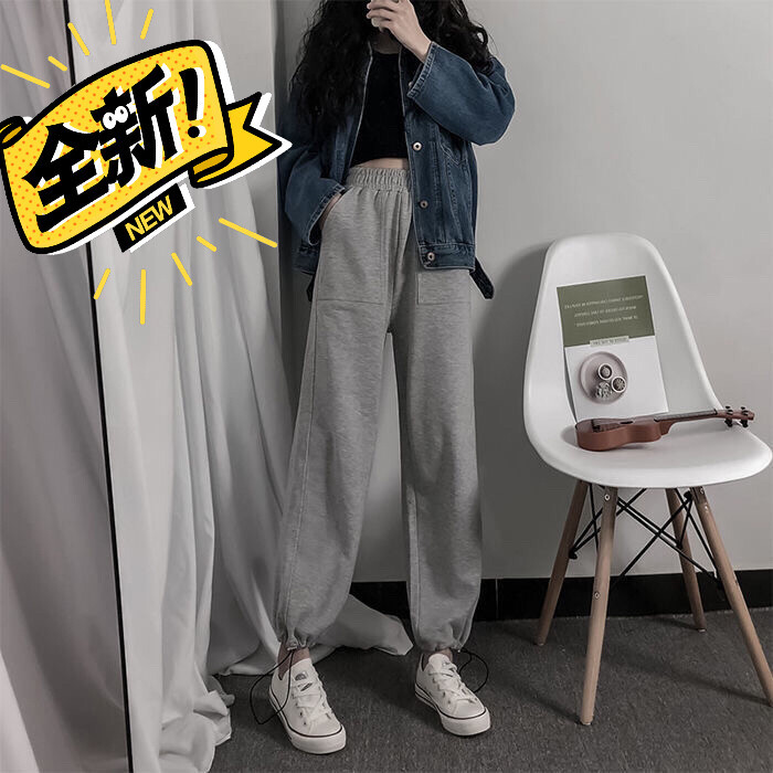 全新包邮秒发货灰色黑色运动裤女韩版BF原宿...