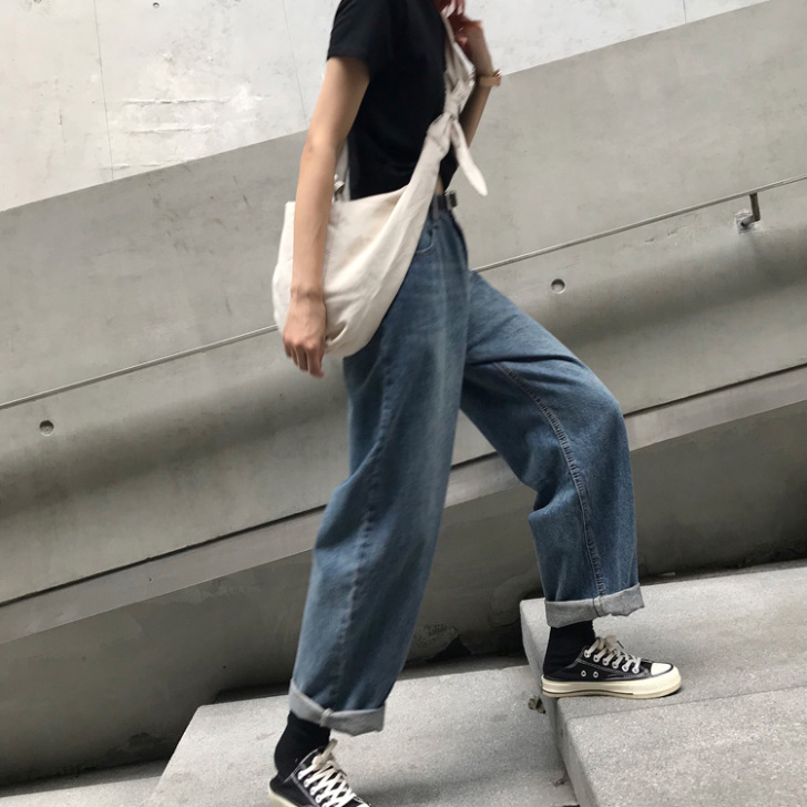 裤子设计感小众夏季复古高腰显瘦老爹长裤宽松...