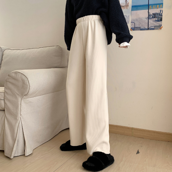 加绒加厚裤子女2020新款秋冬季直筒宽松阔...