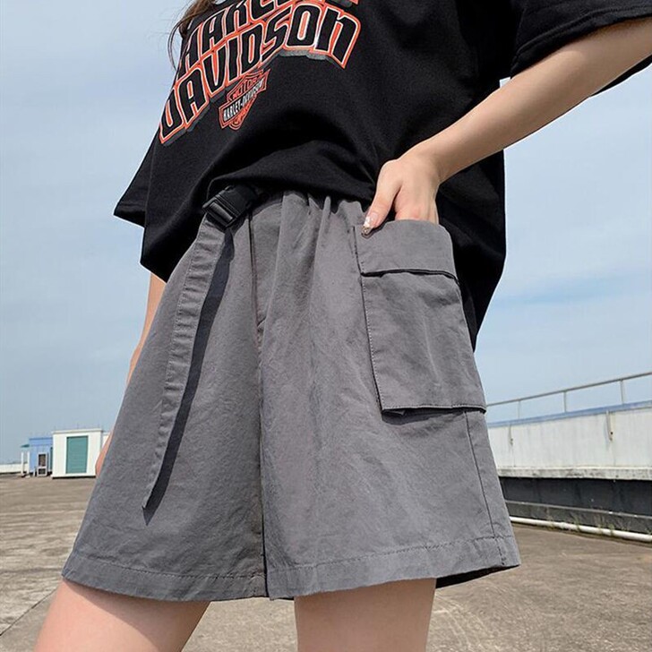 工装短裤女夏新款韩版ins日系宽松直筒中裤...
