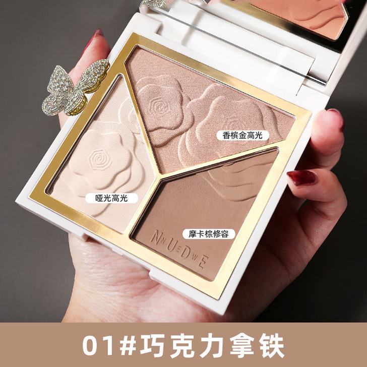 高光修容腮红三色二合一体盘珠哑光闪粉唐毅亲...