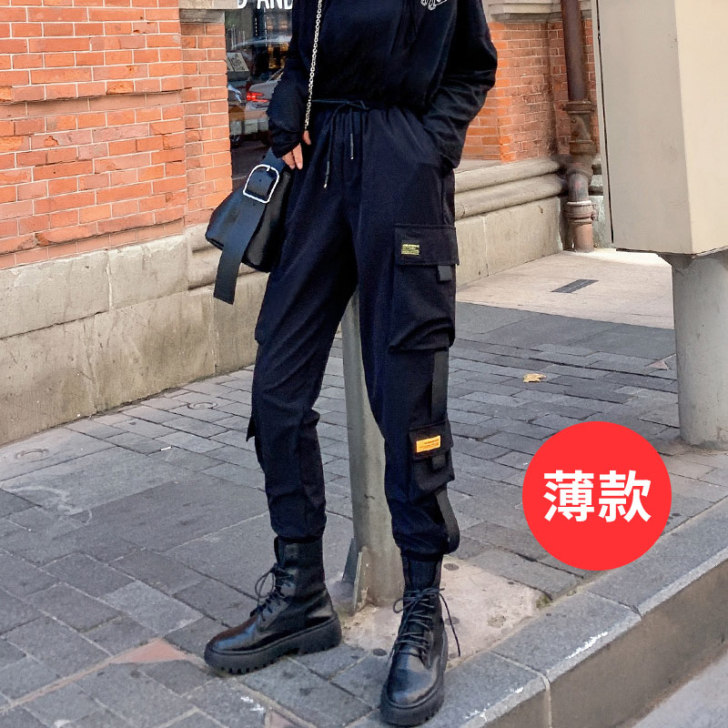工装裤女显瘦高腰秋冬加绒黑色裤子宽松bf直...