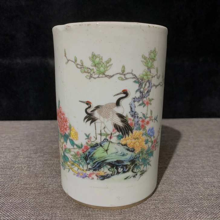 古董瓷器古玩早期收来的粉彩花鸟文房器笔筒全...