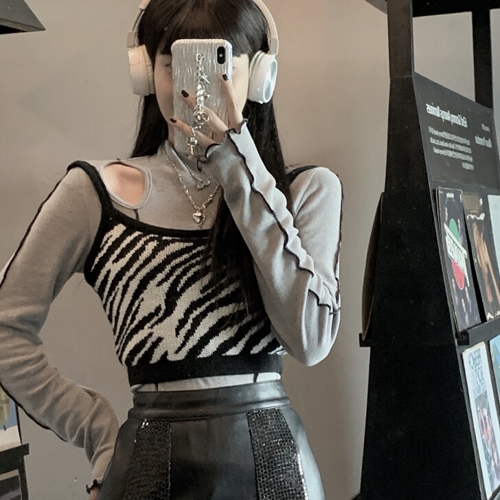 ffcheer 斑马纹针织吊带背心女短款设...