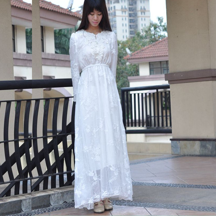 2014新款长袖连衣裙文艺法式森女复古重工...
