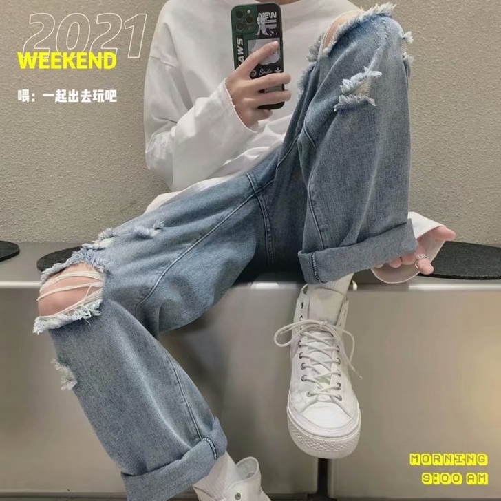 全新未使用破洞牛仔裤,潮流男裤子