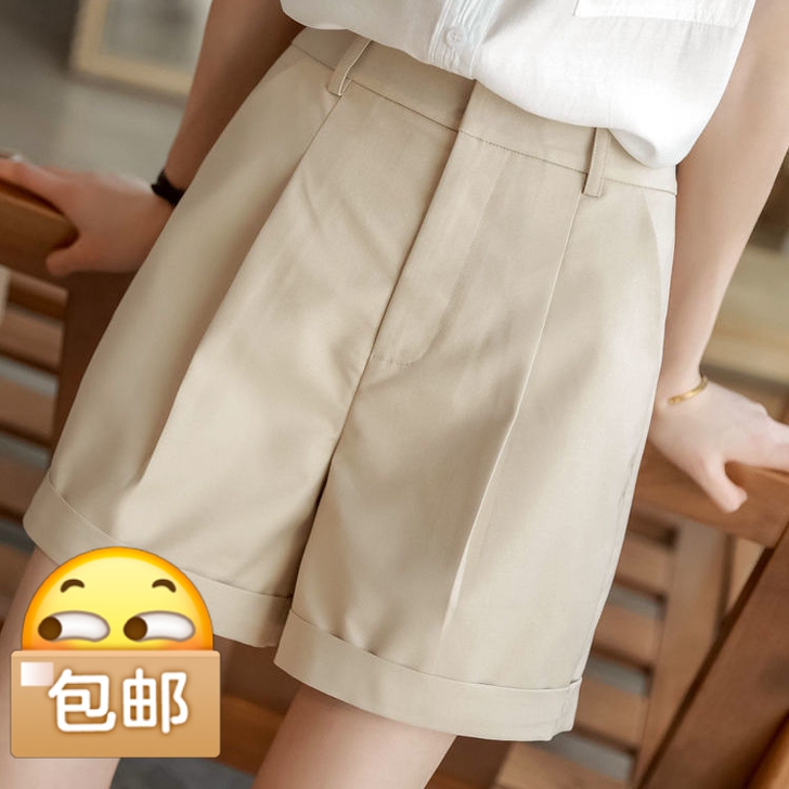 休闲短裤女夏外穿新款2021百搭高腰阔腿宽...