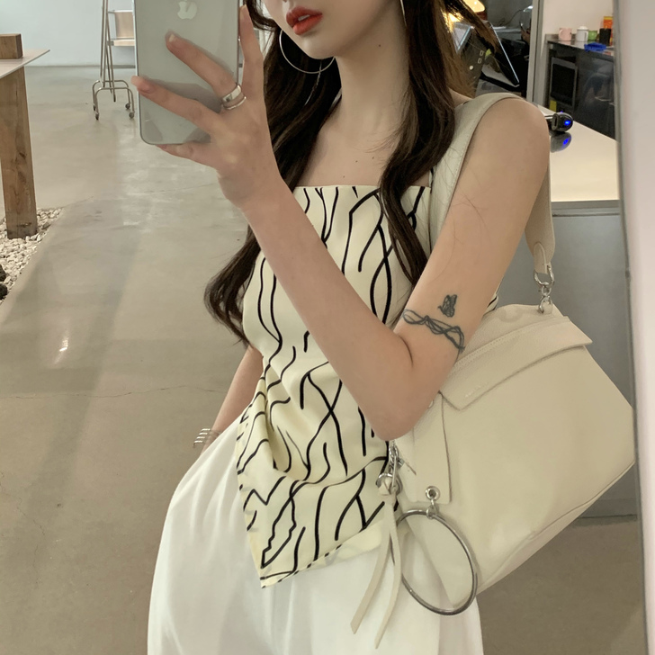 吊带设计感小众外穿女夏不规则背心抹胸丝巾短...