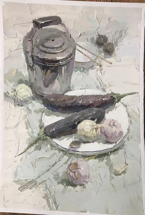 水粉画 ,8开水粉静物画成品,无签名,卡纸...