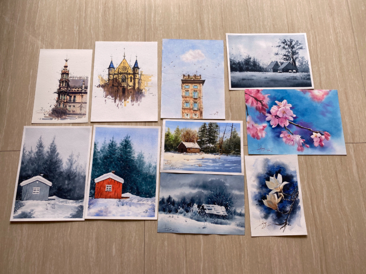 水彩画作品,水彩钢笔速写,有兴趣的可联系