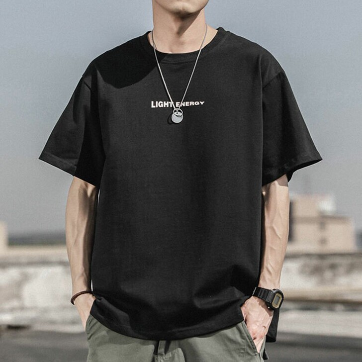 100%纯棉男士短袖t恤衫潮牌宽松ins简...