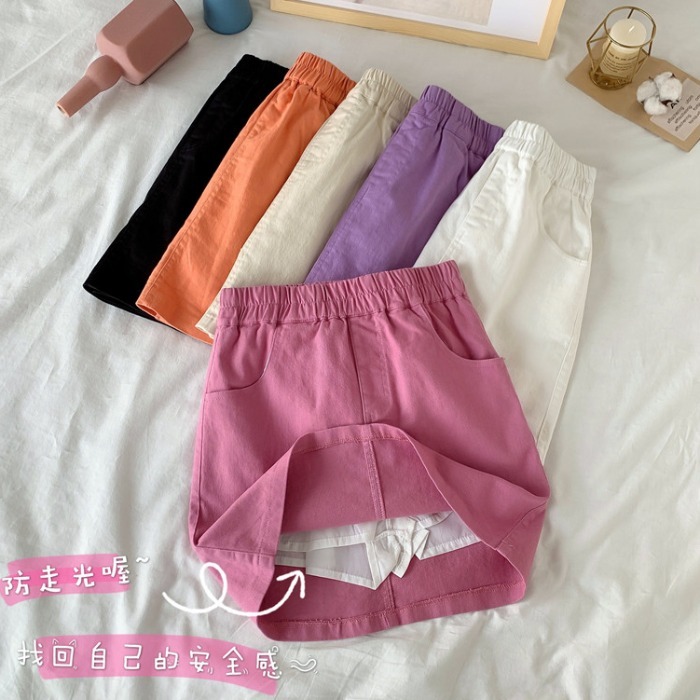 夏天新款韩版百搭松紧高腰显瘦糖果色A字半身...