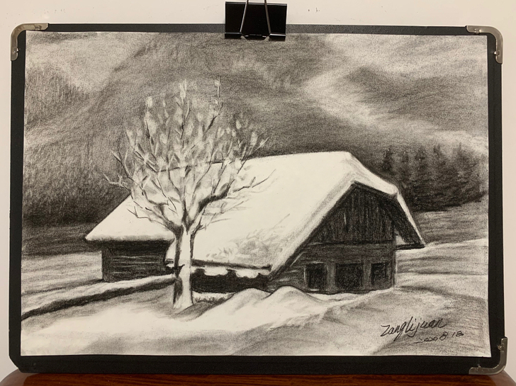 素描雪景作品8K无边框，不包邮。