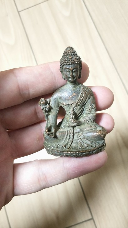 药师佛,铜实心佛摆件,铜佛祖手把件,老铜佛