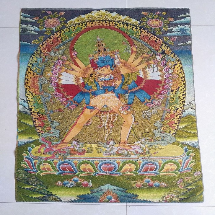 (结缘)西藏丝织锦画刺绣画 藏佛密宗佛像 ...
