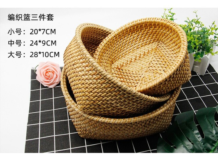 越南藤编桌面收纳筐 风格:中式 材质:藤...