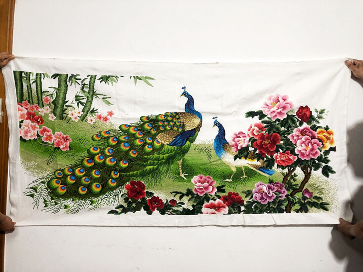 十字绣成品十字绣成品锦绣前程孔雀牡丹刺绣画