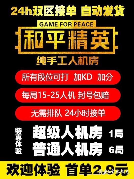 最新 和平吃鸡精英超级人机房,首局体验价...