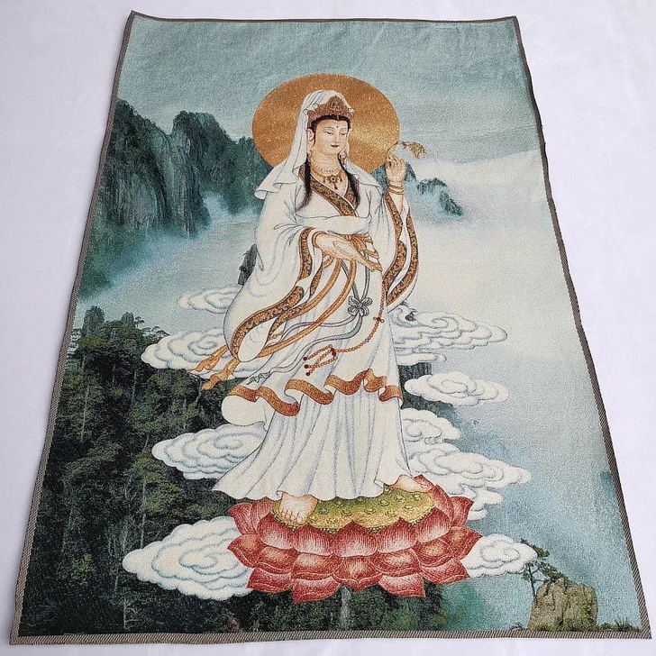 宗教佛像西藏唐卡织锦刺绣画,观音菩萨佛像尼...