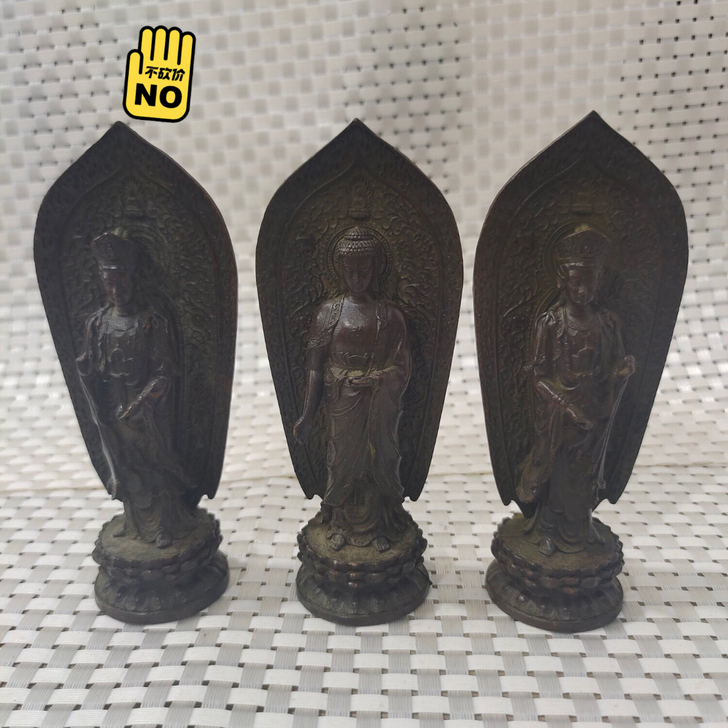 小号背光三宝佛到货,铜佛像一套 家居供奉佛...