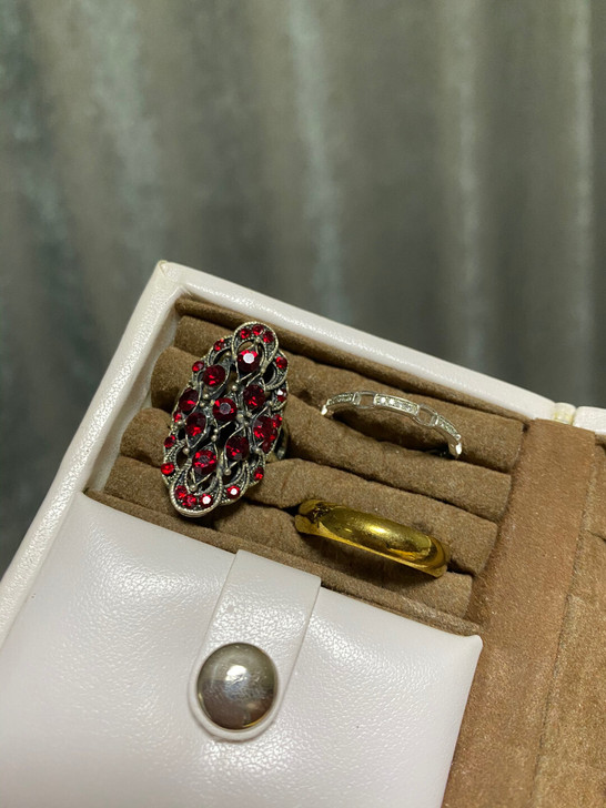 复古钻石戒指银色环环相扣戒指沙金戒指