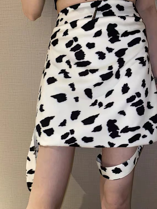 JASUMMER 韩版裙子港风复古奶牛印花...