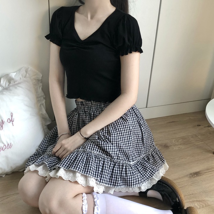 恩妮の软萌shop 软妹少女可爱黑白格子裙...