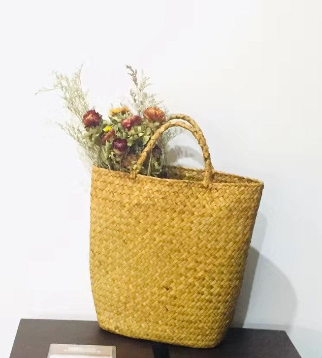 花篮编织篮干花花篮草编花篮草编手提包手编织...