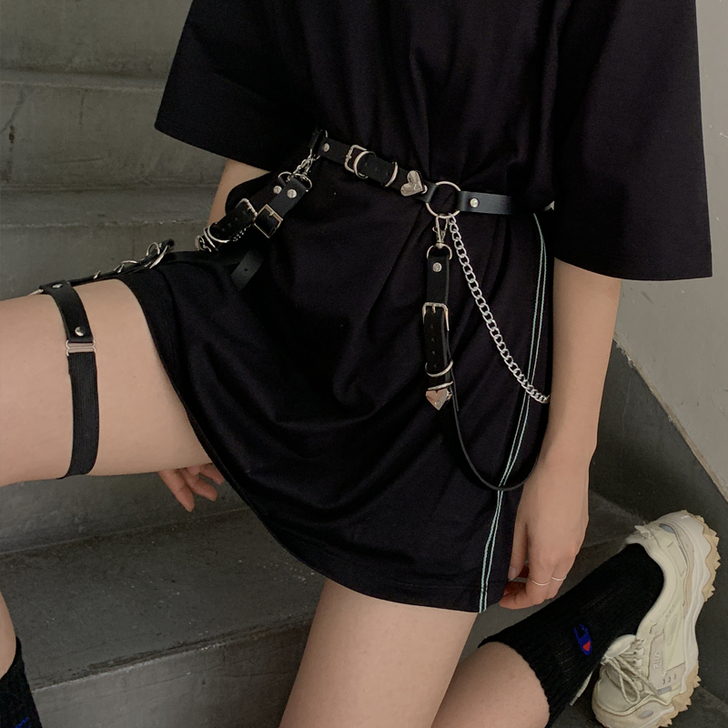 朋克腰带女ins风装饰裙子链条裤链jk背皮...
