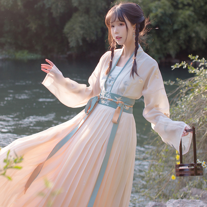远山乔【春水煎茶】齐腰汉服女唐制一片式襦裙...