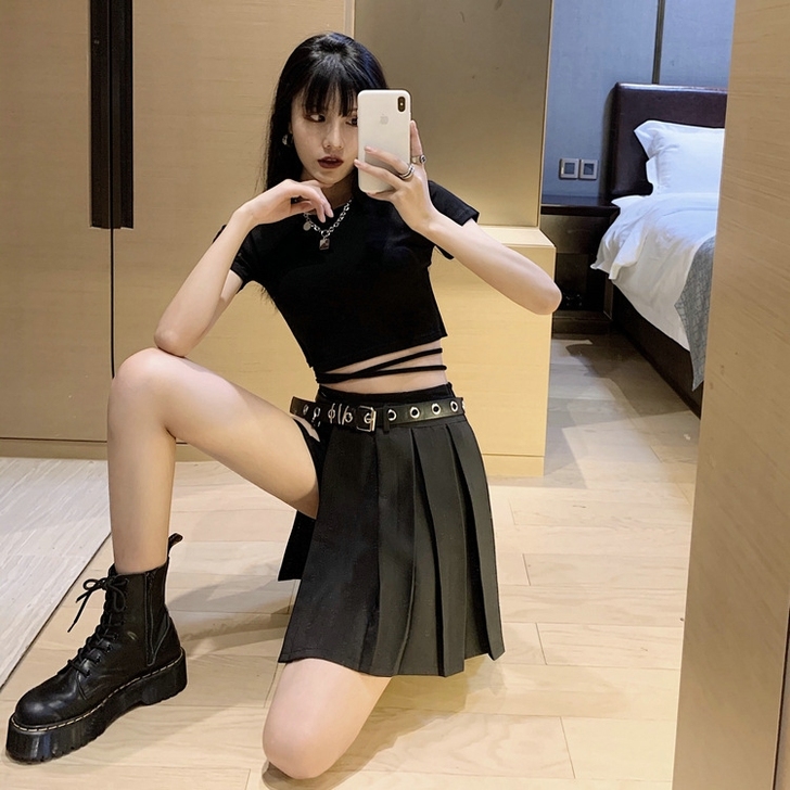 黑色半身裙女夏季酷潮帅气bf嘻哈街头朋克爵...