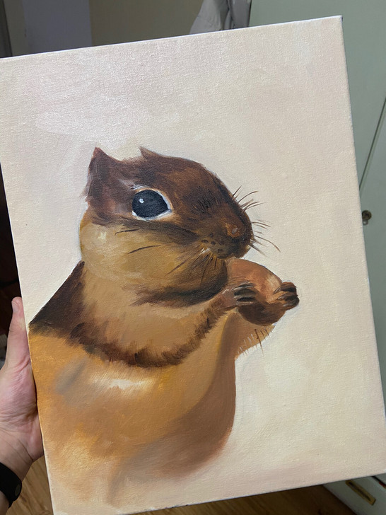 丙烯装饰画油画松鼠作品成品30*40cm，...