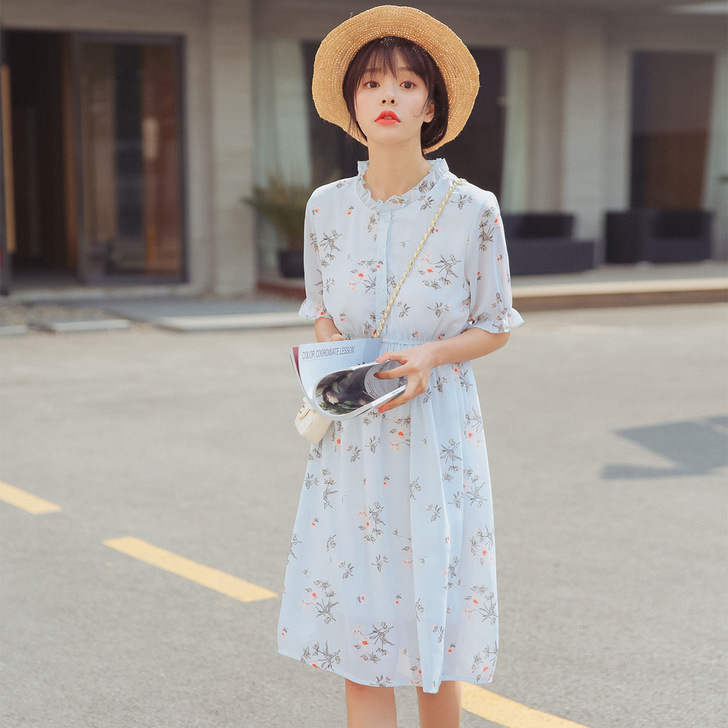 小清新碎花连衣裙女2017春夏装韩版甜美荷...