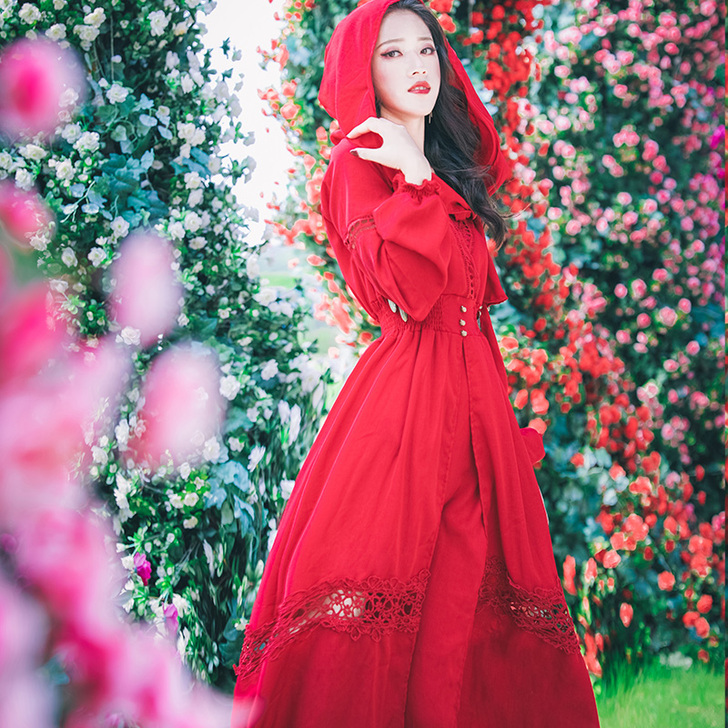 青海湖旅游裙子女茶卡盐湖沙漠长裙连衣裙大红...