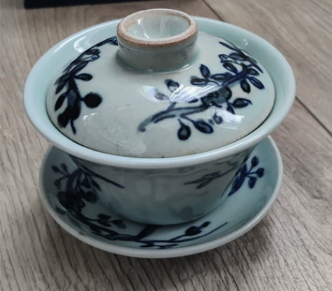 景德镇仿古手绘青花釉下彩三才盖碗带礼盒 1...