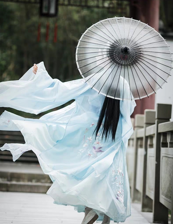 幽兰满堂 墨子研 蓝色齐腰汉服四件套,混...