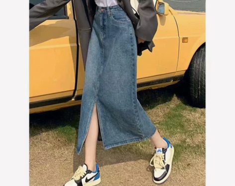 高腰开叉牛仔半身裙子女2022夏季新款小个...