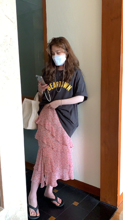 HEYGIRL黑哥 高腰显瘦中长款碎花半身...