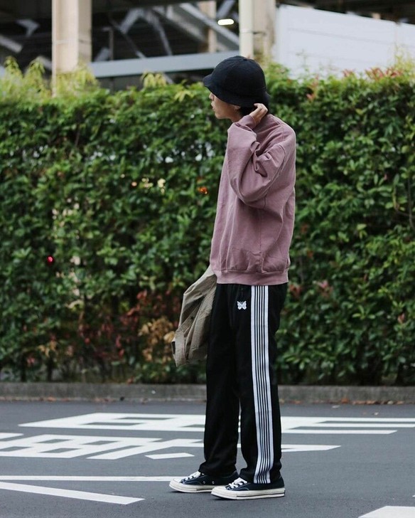 NEEDLES蝴蝶侧边织带条纹裤子运动长裤...