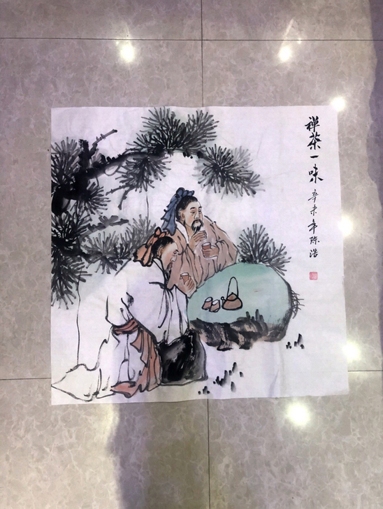 禅茶一味，意境小画，两位老夫子喝茶品人生，...