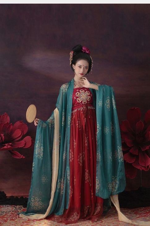 青渊 原创汉服唐制复原款绣花诃子裙大袖衫披...